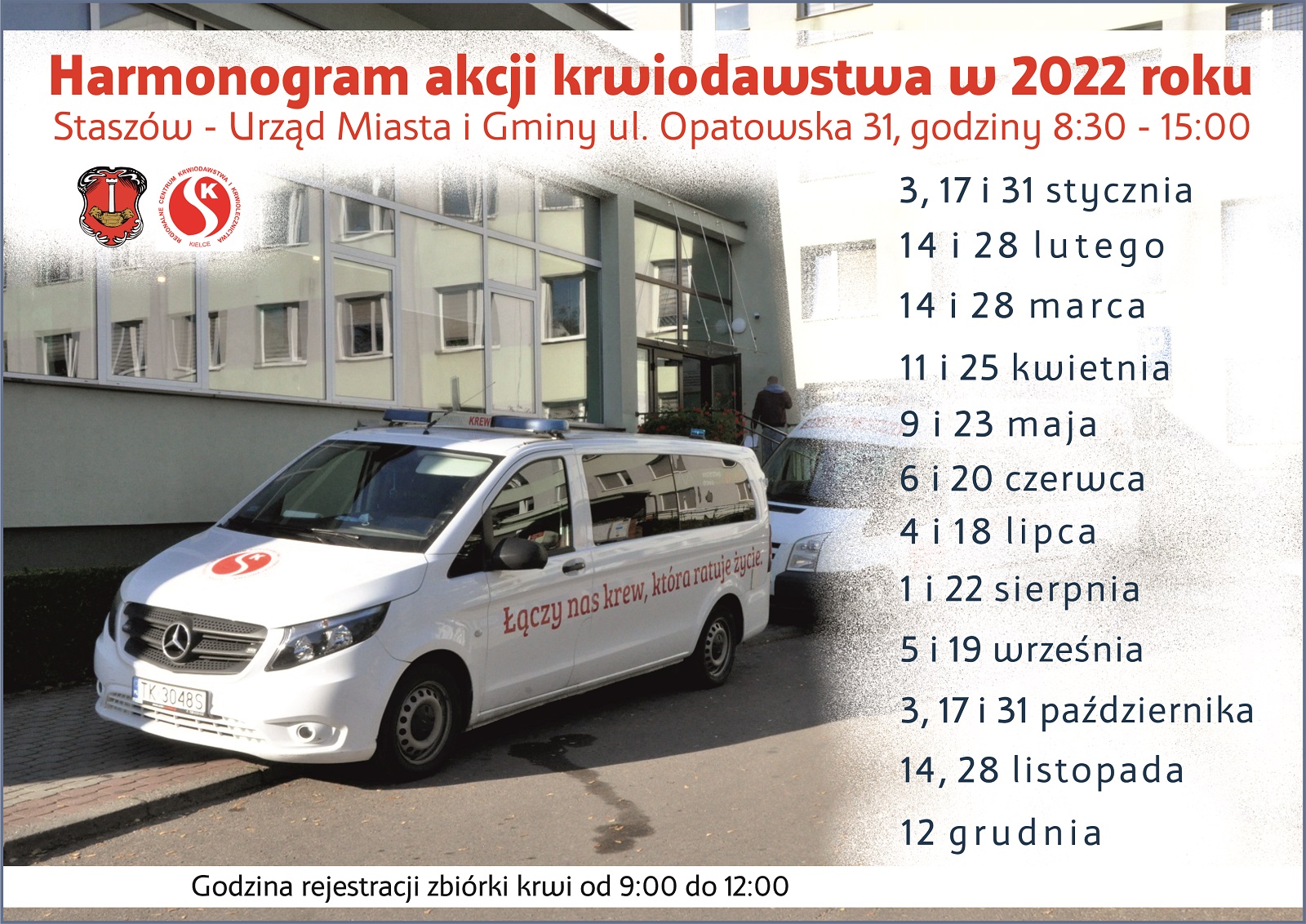 Harmonogram akcji krwiodawstwa w 2022 roku